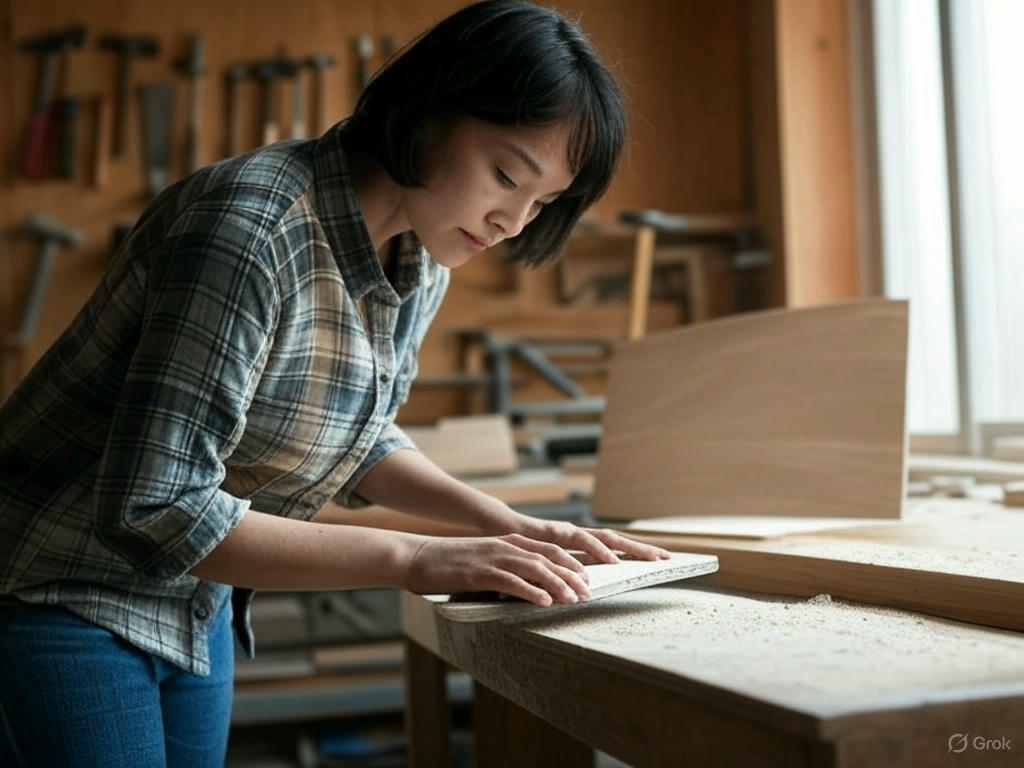 Mujer en taller de carpintería