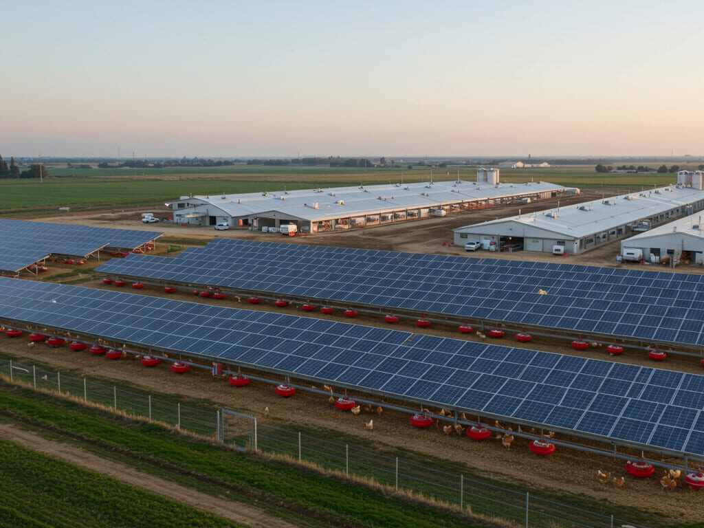 Granja avícola con paneles solares