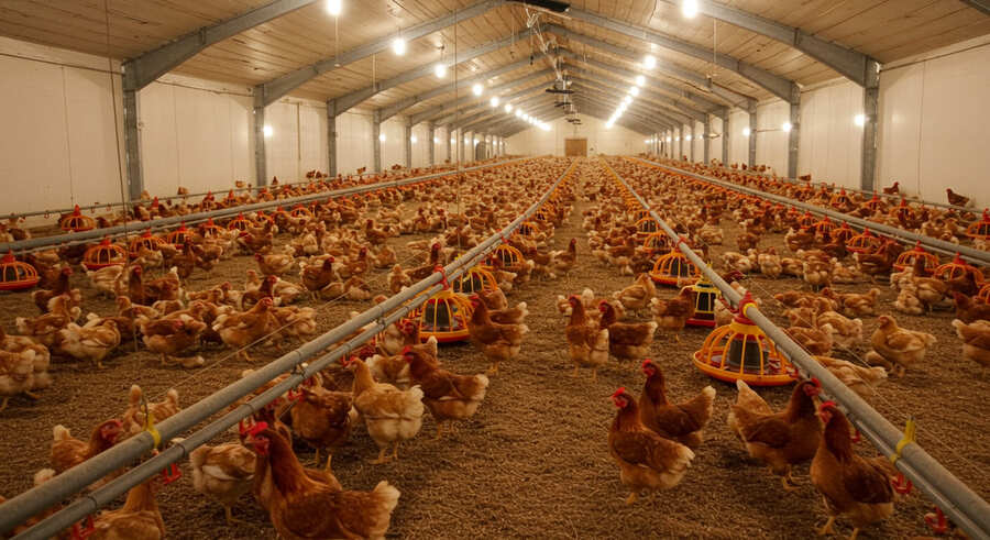 Pollos sanos en granja automatizada
