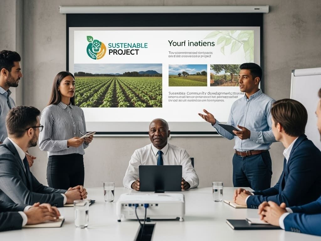 Emprendedores rurales presentando un proyecto a inversionistas