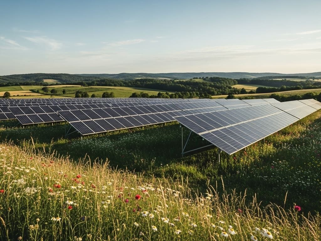 Paneles solares en zona rural con vegetación