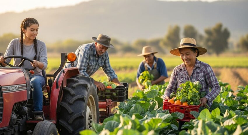 Emprendedores rurales trabajando en campo