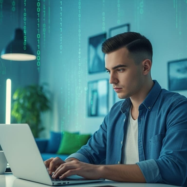 Joven trabajando en laptop