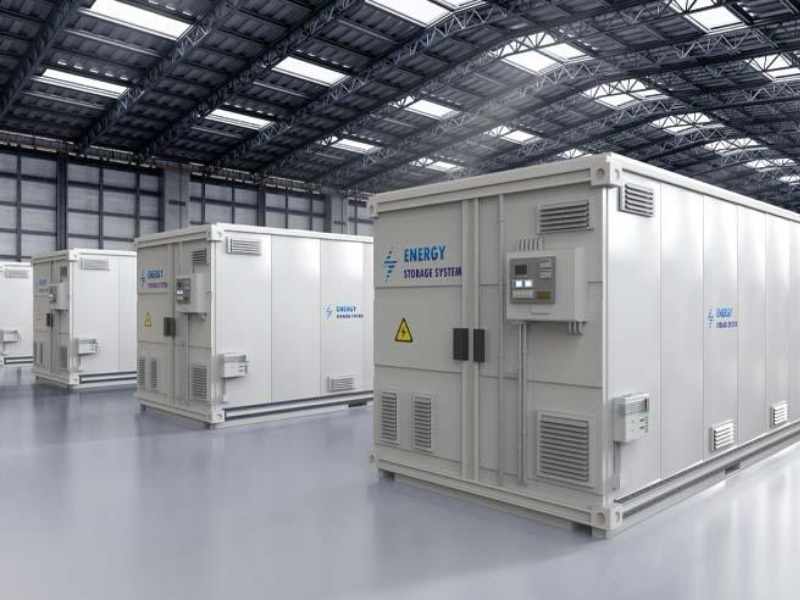 Baterías gigantes conectadas a energía renovable, red eléctrica y consumo productivo.
