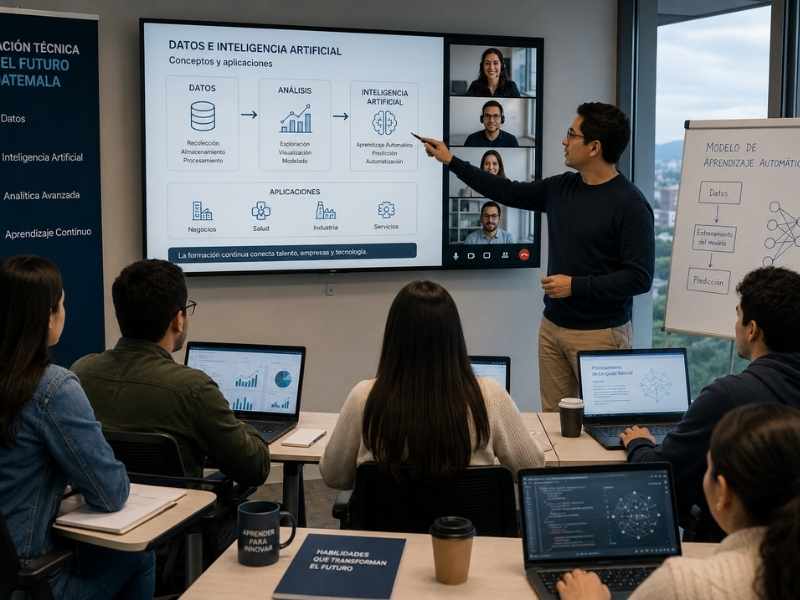 Capacitación digital en inteligencia artificial, datos y habilidades técnicas para Guatemala.